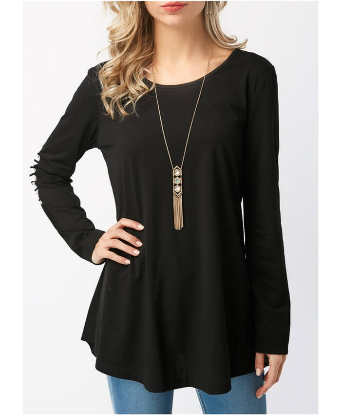 Long Sleeve Elbow Patch Button Back T Shirt
